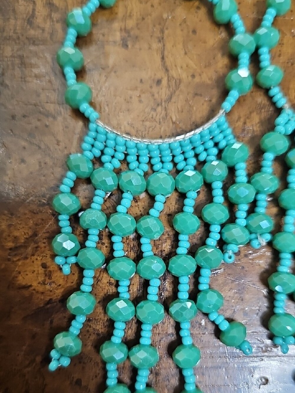 Turquoise Beaded Fringe Hoop Earrings - Women Jewelry - Picture 4 of 7